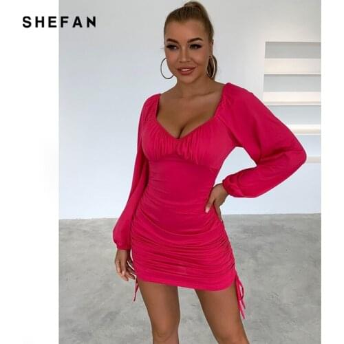 Long Sleeves Autumn Dress For Women Solid Color Sexy Club Party Mini Dresses Drawstring Ruched Bodycon Vestidos 2021