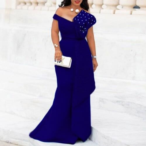 Floor Length Plus Size Dress Women Clothing Elegant Evening Mermaid Dresses Bodycon Sexy Off Shoulder Large Sizes Long Blue Robe