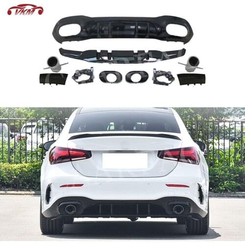 PP Black Rear Lip Diffuser With Exhaust Tips For Mercedes Benz A Class W177 A180 A200 A250 A35 2019 2020 Bumper Splitters