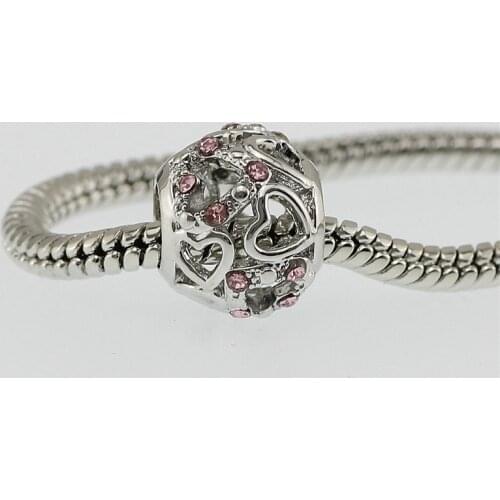 Hollow out love beads fit pandora Bracelet Necklace Big Hole Diy Charms For Women Enamel Heart Shape Pendant