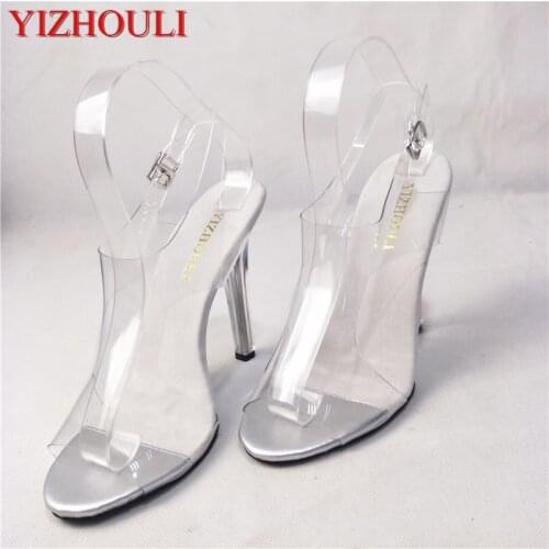 Transparent 12 cm high heel sandals, sexy model club stage performance shoes, show sandals