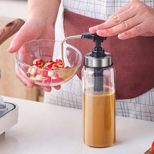 Empty Glass Oil Bottle 300ml 500ml Vinegar Soy Sauce Dispenser Bottle Kitchen Ketchup Salad Dressing Press Bottle Cooking Tool