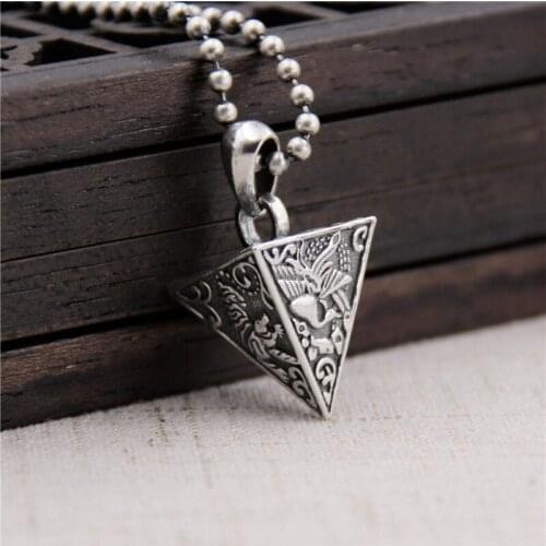 Silverware S925 Sterling Silver Four Animal Pyramid Necklace Pendant Retro Thai Silver Men Pendant