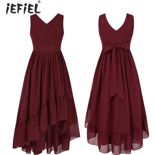 Chiffon Flower Girls Dresses Pleated Ruffle Sleeveless V Neck Wedding Birthday Party Dress Kids Girl Princess Pageant Dresses