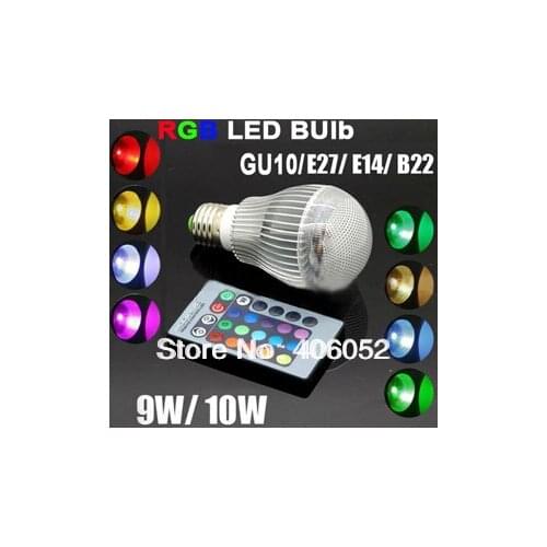 2 Pcs/lot AC85-265V 220v 9W 10w B22 Gu10 E27 RGB Led Lighting Colorful LED Bulb Lamp Spot Light For Remote Control