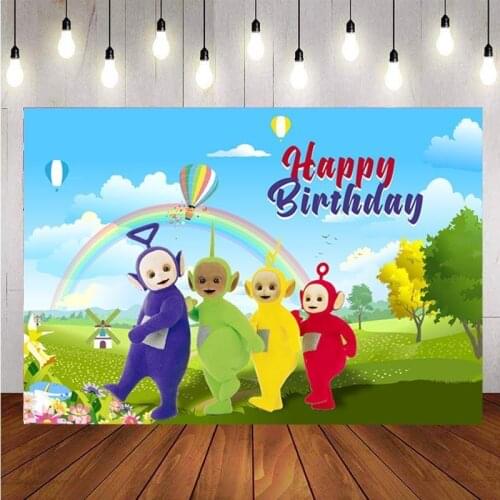 Teletubbies Photography Backdrop Children Happy Birthday Party Baby Shower Photo Background Decor Banner Studio Prop