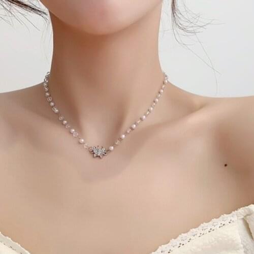 U-Magical Luxury Crystal Imitation Pearl Butterfly Pendant Necklace for Women Statement Rhinestone Metal Necklace Jewelry