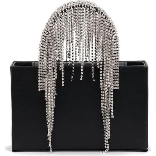 Evening Clutch Black Purse Luxury Rhinestone Tassel Evening Handbag Women 2021 New Korean Summer Diamonds Square Shoulder Bags