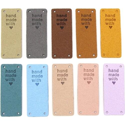 Fiber Leather Tags For Handmade With Love Labels Garment Accessories For Clothes Sew Label Hand Made Tag For Hats Knitted 20Pcs