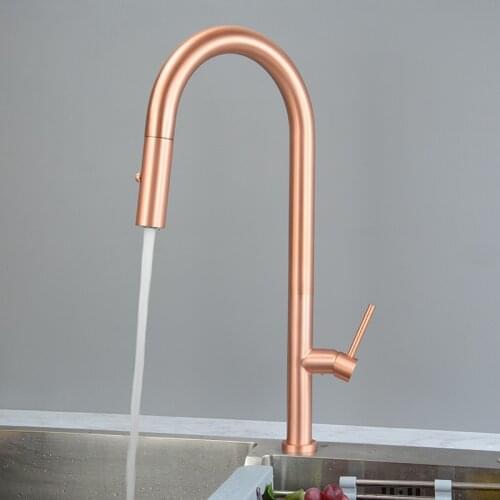 Rose Gold Pull Out Kitchen Faucet SUS304 Stainless Steel Kitchen Sink Mixer Tap with Pull Out Sprayer Single Hole Deck Mounted