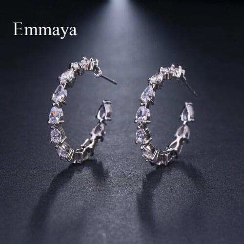 Emmaya Brand Charm Simple AAA Cubic Zircon White Gold Color Geometric Jewelry Earrings For Woman Elegance Wedding Party Gift
