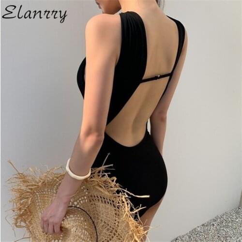 Women One Piece Swimsuit Solid Black Sexy Swimwear Backless Monokini Corss Neck Bodysuit 2020 Mujer Beach Wear