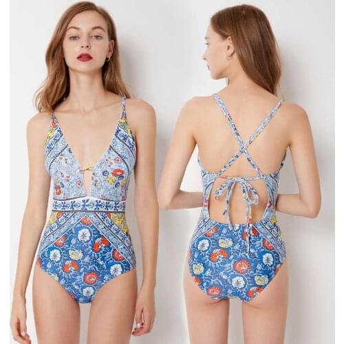 Women Lace Up Monokini Push Up Bikini One Piece Key Hole Cutout Swimsuits Cross Backless Swimsuit Tummy Control Bathing Suit