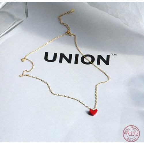 925 Sterling Silver Simple Red Heart Pendant Necklace Women Exquisite Temperament Wedding Party Jewelry Girlfriend Gift