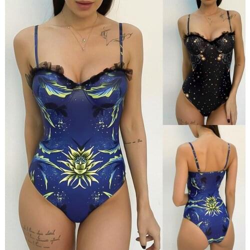 Printed womens printed sexy one piece waist closing bikini womens summer fashion sports sexy swimsuit two piece Bikini Set