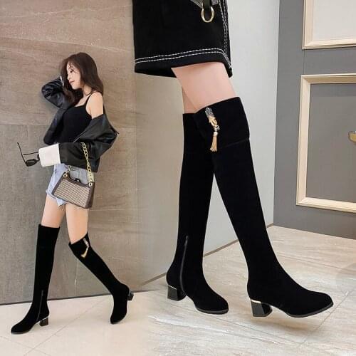 Winter Over the Knee Boots Women Shoes comfy Square Low Heels Thigh Boots Slip On Fashion Stretch Boots Big Size 40-43