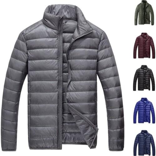 Winter Lightweight Down Jacket MenS Plus Size Duck Down Down Jacket Stand Collar Solid Color Windproof Down Plus Size Jacket
