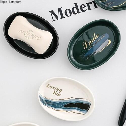 1 pc Light Luxury Style Soap Box Ceramics Round Shape Home Bathroom Soap Packaging Boxes Container Travel Shower Accessories