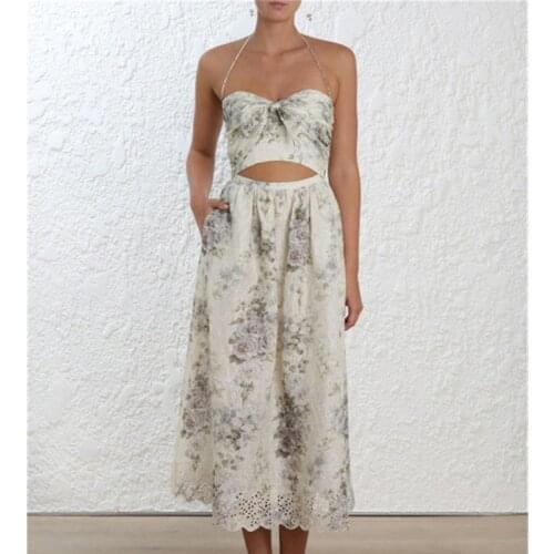 2018 Fashion Slash Neck Backless Spaghetti Strap Women Print Floral Beach Long Dress
