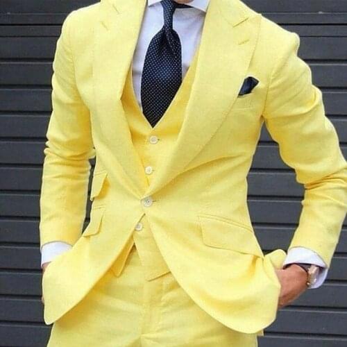 2021 Custom Men Clothing Luxury Fashion Lapel Big Size Slim Fit Yellow Groom Tuxedos Wedding Party Men Suits
