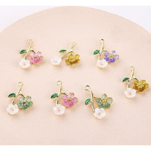 6pcs Color Flower Earrings Female Simple Earrings For Women Fairy Style Green Leaves Bouquet Alloy Pendant Accessories Materials