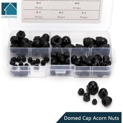 90pcs M3 M4 M5 M6 M8 Nylon Hexagon Domed Cap Acorn Nuts White Black Ball Head Nut Plastic Round Head Hex Nuts