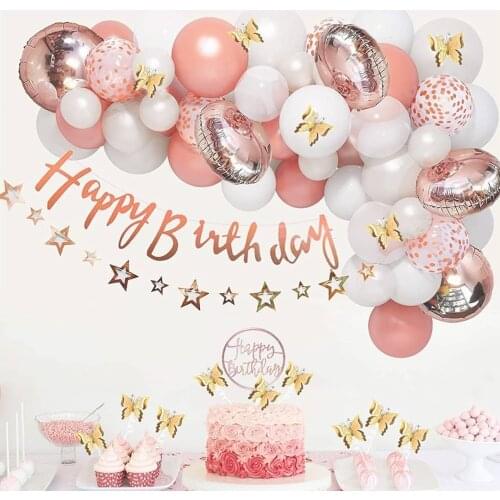 97pcs Rose Gold Birthday Party Balloons Arch Garland Kit 4D Butterfly Confetti Latex Balloons Birthday Party Baby Shower Decors