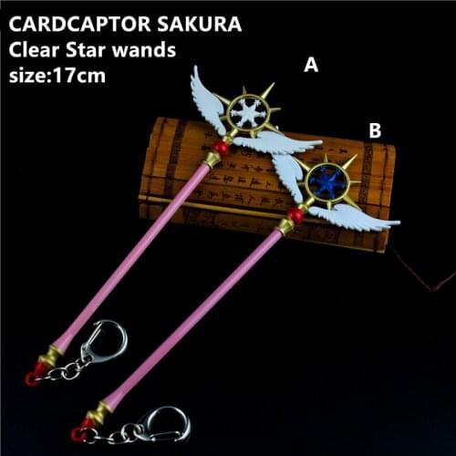 Anime Cardcaptor Magic Wand Model Keychain Toy Sakura Clow Clear Card Captor Star wings wands Key ring Pendant
