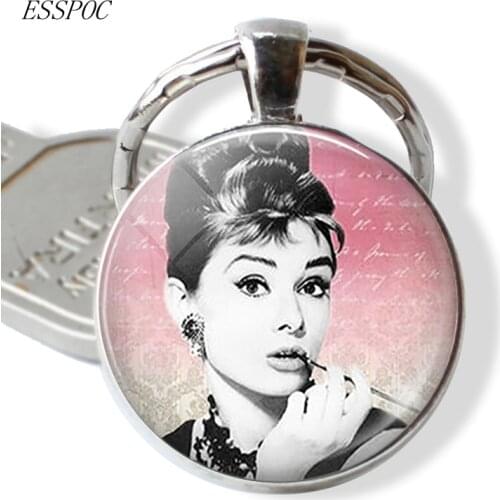 Audrey Hepburn Art Painting Keychain Pendant Key Chain Key Rings Key Fob Movie Fans Gift