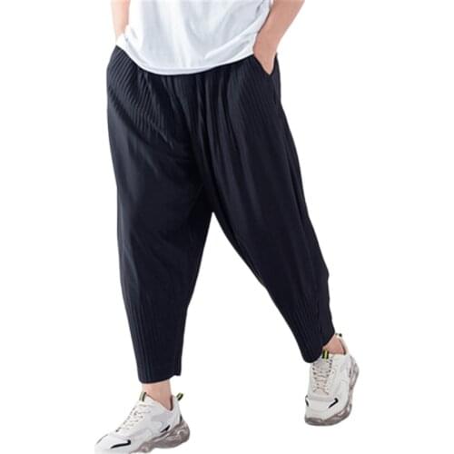 Pleated wide-leg harem casual pants Miyake folds spring and autumn loose casual sports pants breathable low crotch pants trend