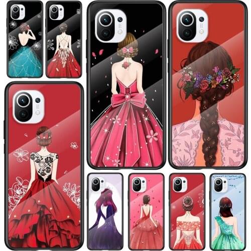 Tempered Glass Cover Beautys Headdress For Xiaomi Mi 11 11i 10T CC9E CC9 9T Note 10 Ultra Pro Lite 5G Phone Case