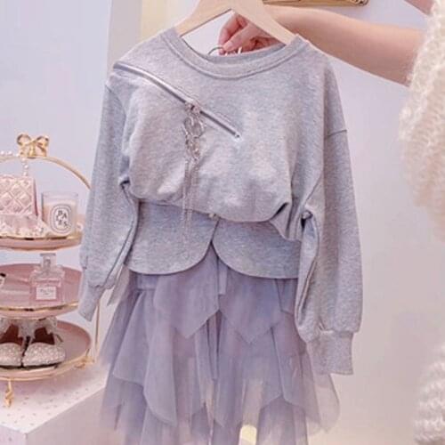 Spring Autumn Girls Set Casual Shirt + Skirt 2 Pieces Round Neck Kids Clothes Children Costume