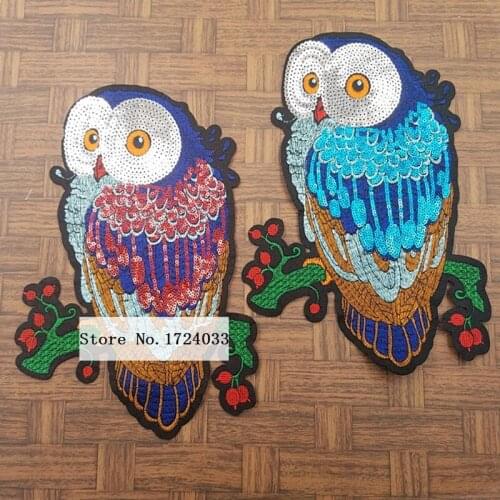 Hot Sale! Owl Sequined Sew on Patches Clothes Applique Embroidery Cartoon Motif Applique Embroidery T-shirt Accessory Z1406
