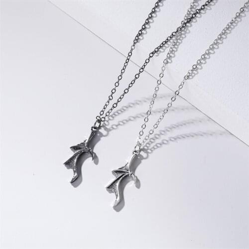 Gothic Creative Demon Wings Pendant Necklace Fashion Couple Heart-shaped Punk Accessories Men Women Party Jewelry Gift