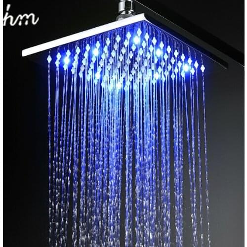 Hm LED Shower Rain Shower Head Brass 8''10''12'' Power By Water Color Blue Green Red(Change By Temperature)Bathroom Led Shower