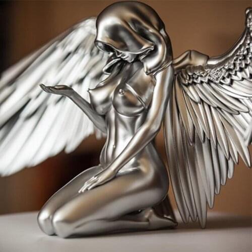 Art Angel Female Woman Wing Kneeling Cloak Hat Figurine Resin Ornament For Garden Home Art Decoration Accessories