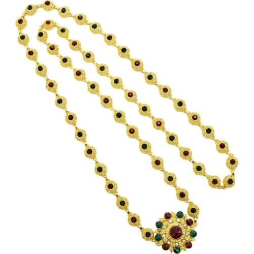 India Vintage Colorful Crystal Belt Waist Diagonal Gold Metal Flower Belly dance Body Chain Jewelry Egypt Middle East Arb Ethnic