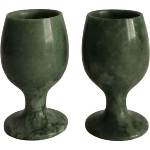 Chinese hand carved natural jade goblet wine glass A couple
