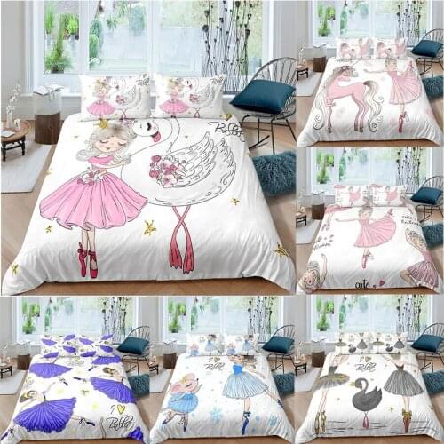 Cartoon Bedding Set For Baby Kids Children Luxury Home Textiles Duvet Cover Set & Pillowcase Girls Ballet swan Print Quilt Cover