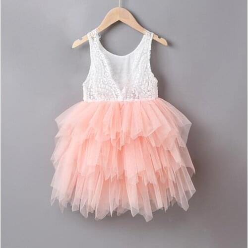 New Baby Girls Lace V-back Cake Dress , Girls Princess Sweet Flower Clothes 5 pieces/lot