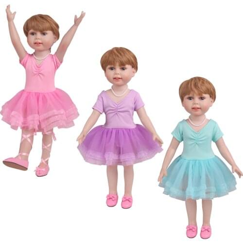 18 inch Girls doll dress American newborn Ballerina dress Baby toys skirt with shoes fit 43 cm baby dolls c767