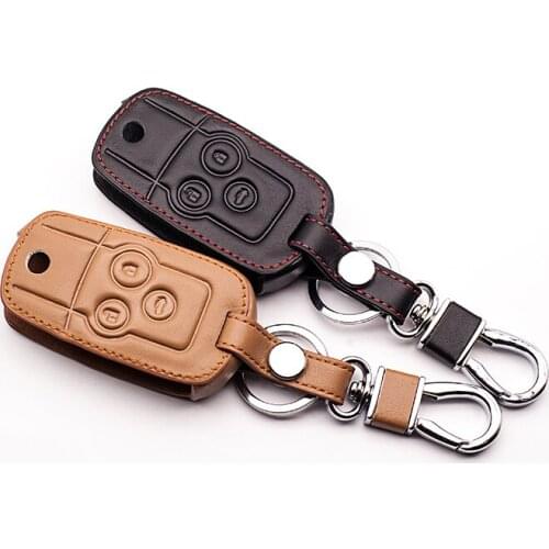 Hot Sale Genuine Leather Belt Keys for Honda CRV 3 Buttons remote control Flip Car Key Chain Wallet Bag Car Keychain Accessories