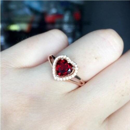 Love Heart Garnet ring Free shipping Natural real red garnet 925 sterling silver Fine jewelry Gem 7mm