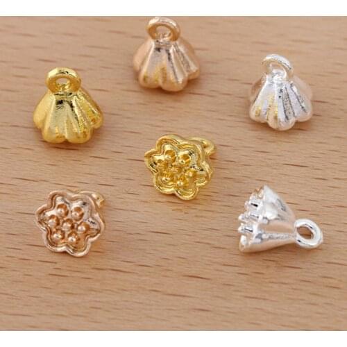 50pcs/lot 7x8.8mm Metal Lotus Spacer End caps Filigree Charm Spacer Beads Charms Hair Accessories Jewelry findings Making