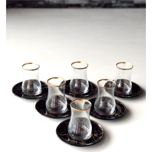 Black Marble Checkers 12 Piece Tea Plate and Cup Set