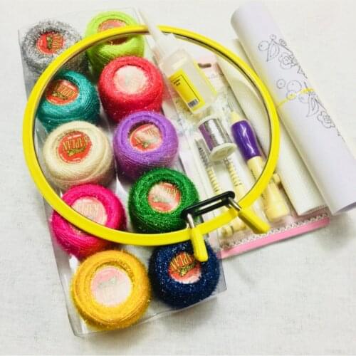 Embroidery Set Punch Set Needle + steel Pulley + Rope + glue