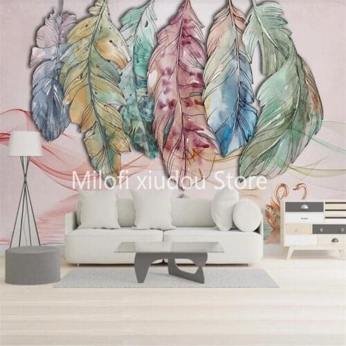 Milofi custom 3D wallpaper mural abstract watercolor feather line swan living room background wall decoration painting wallpaper