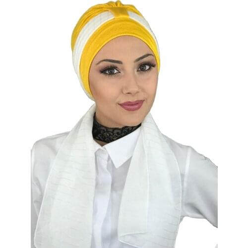 New Fashion 2021 Hijab Turban Lady Hat Seasonal Scarf Hijab Foulard Single Size Yellow Horsehair Bone
