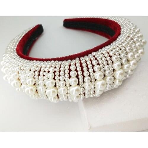 Special design pearl hoop Pearl Stone velvet handmade crystal hair bands Women Crown sponge thick headband for girls