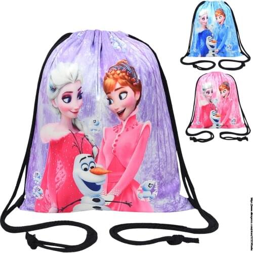 Original Disney Cute Frozen Elsa Anna Drawstring Bag Cartoon Womens shopping bag Coin Purse Soft Storage Bags Free